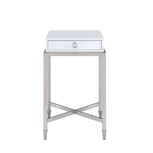 Gray Belinut End Table With Metal Square Leg