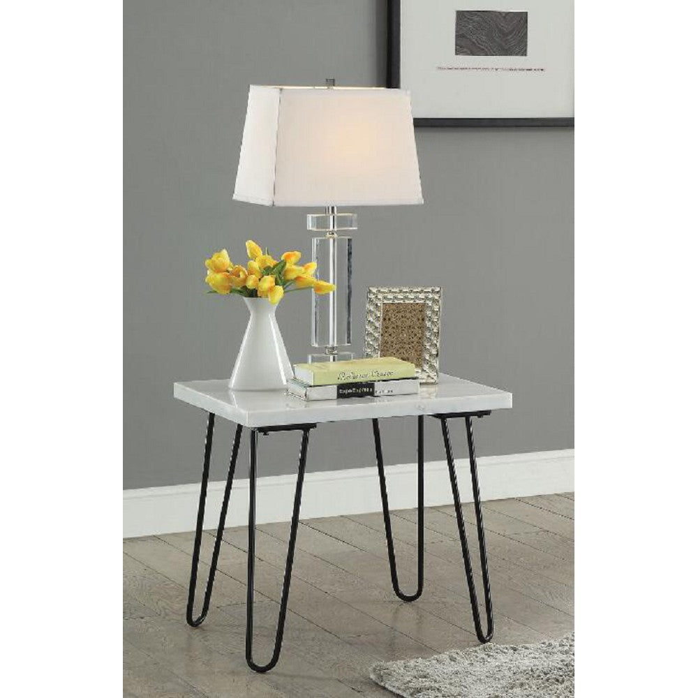 Light Slate Gray Marble Top Metal V-Shape Leg End Table Side Desk Nightstand Bedroom
