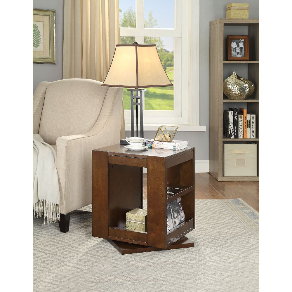 Dark Olive Green Pisanio End Table With Swivel Base in Espresso