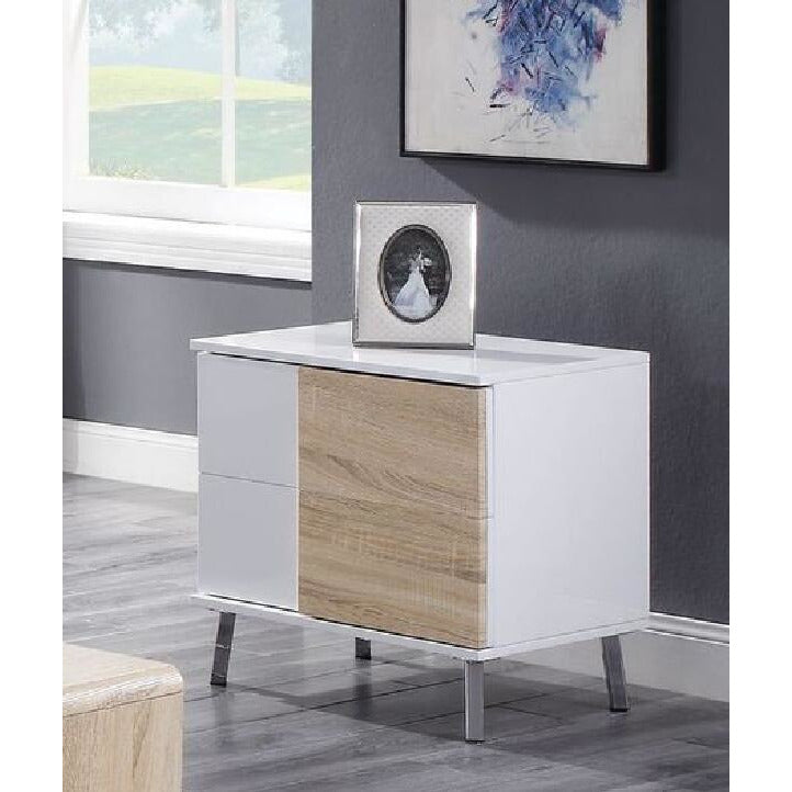 Rosy Brown Verux End Table With 2 Drawers White High Gloss
