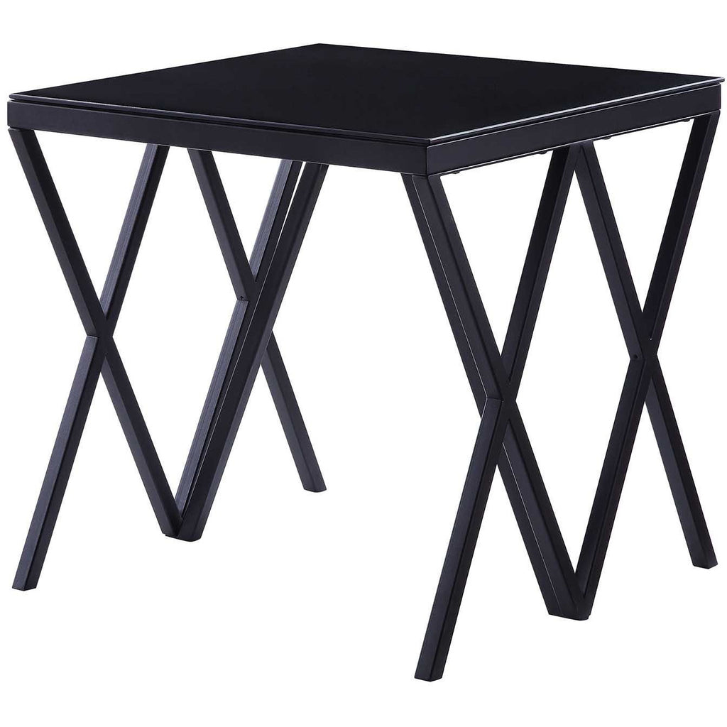 Dark Slate Gray Magenta "X" Legs End Table, Black & Glass