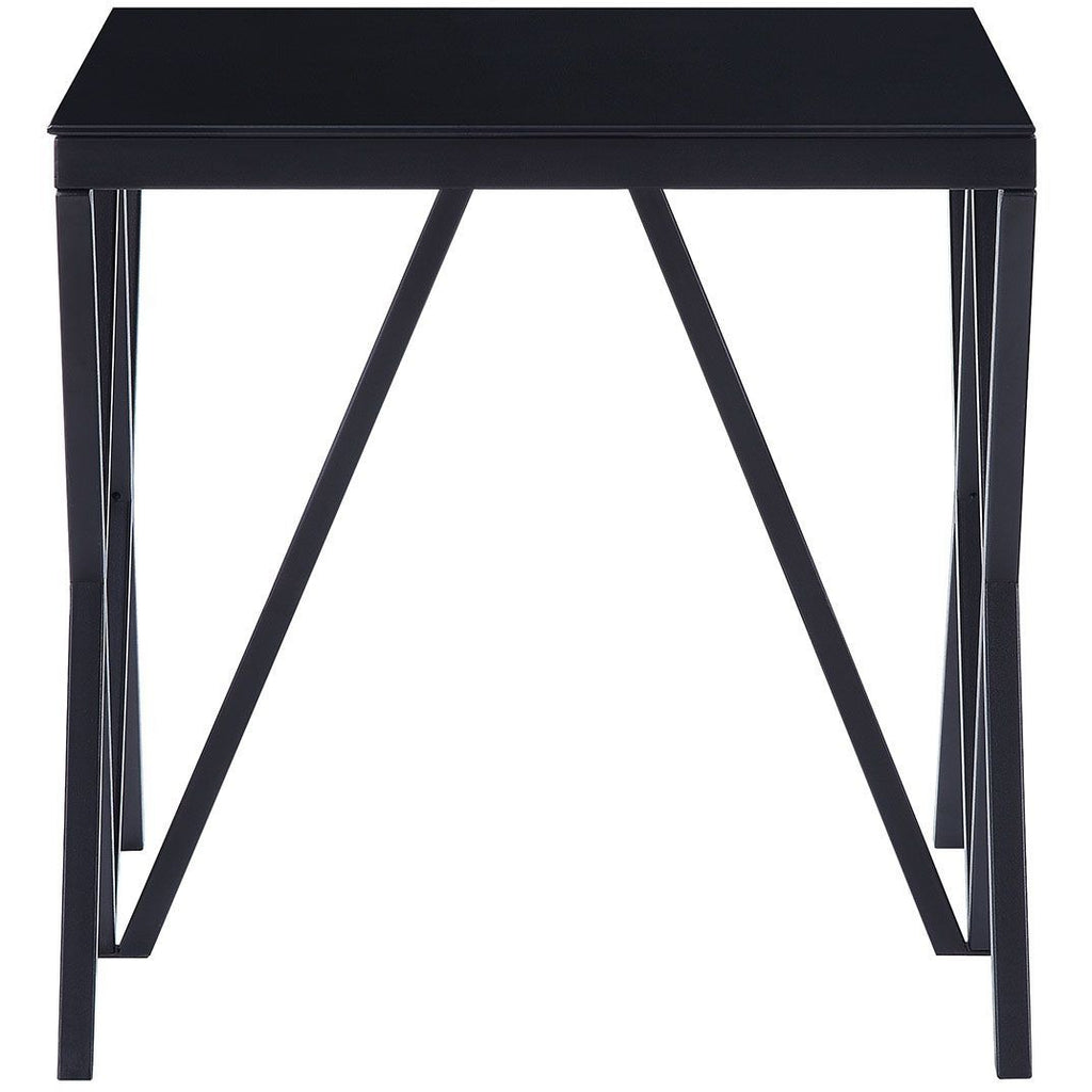 Black Magenta "X" Legs End Table, Black & Glass