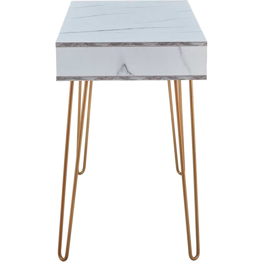 Beauty Table Side End Table Modern Marble MDF Top With Sturdy Gold Metal Legs White