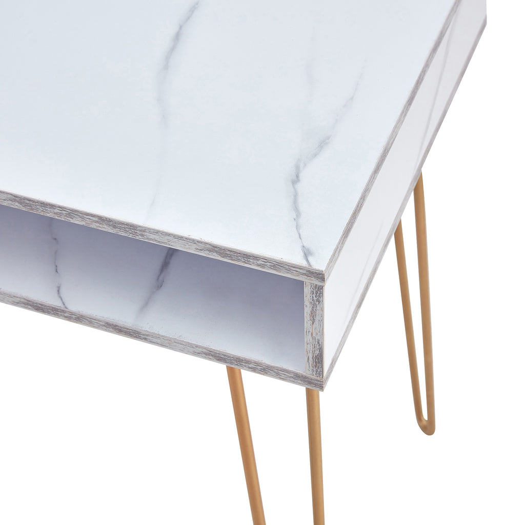 Beauty Table Side End Table Modern Marble MDF Top With Sturdy Gold Metal Legs White - Table Top