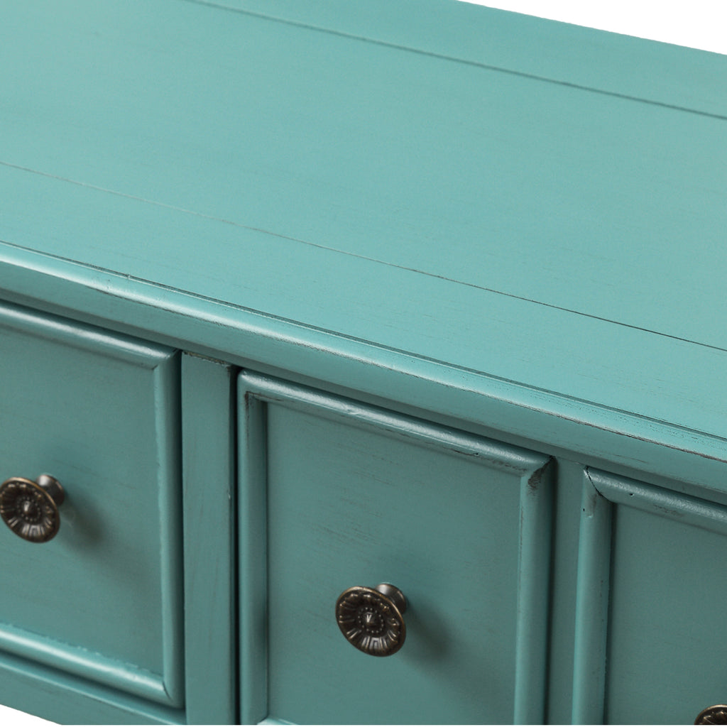 Medium Aquamarine 60" Entryway Console Table with Two Different Size Drawers and Bottom Shelf BH191870