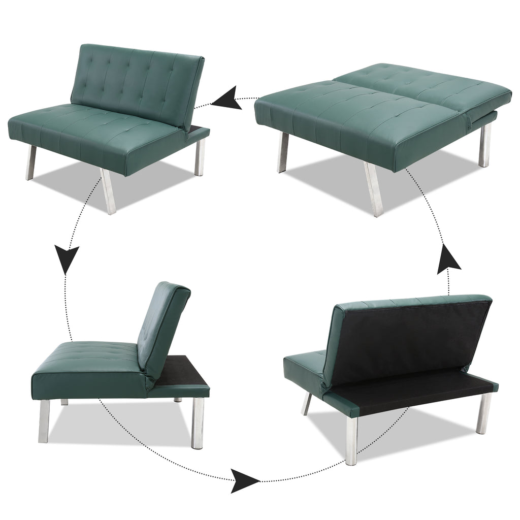 Dark Slate Gray PU Leather Convertible Folding Sofa Chair Single Futon Sofa Couch BH5012729