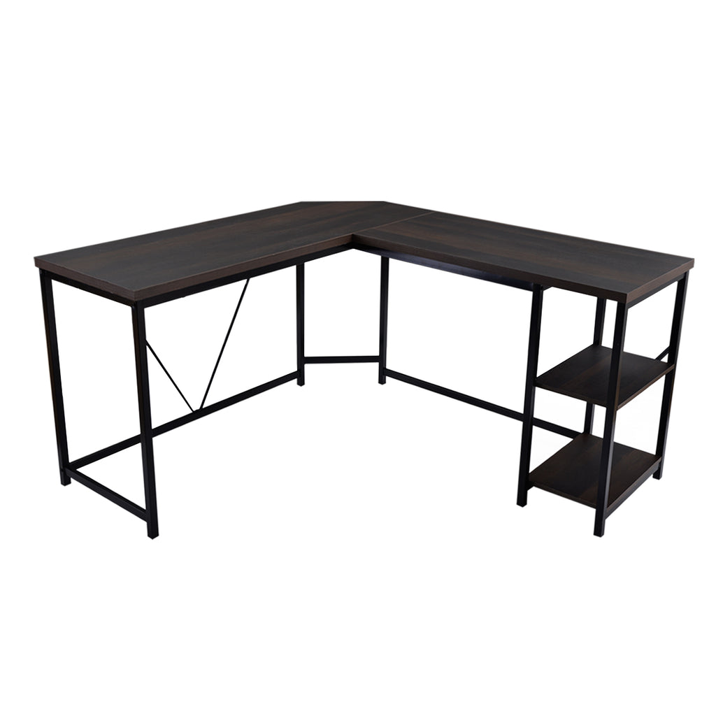 Dark Slate Gray L-Shaped Computer Desk with 2-Tier Storage Shelves for Home Office