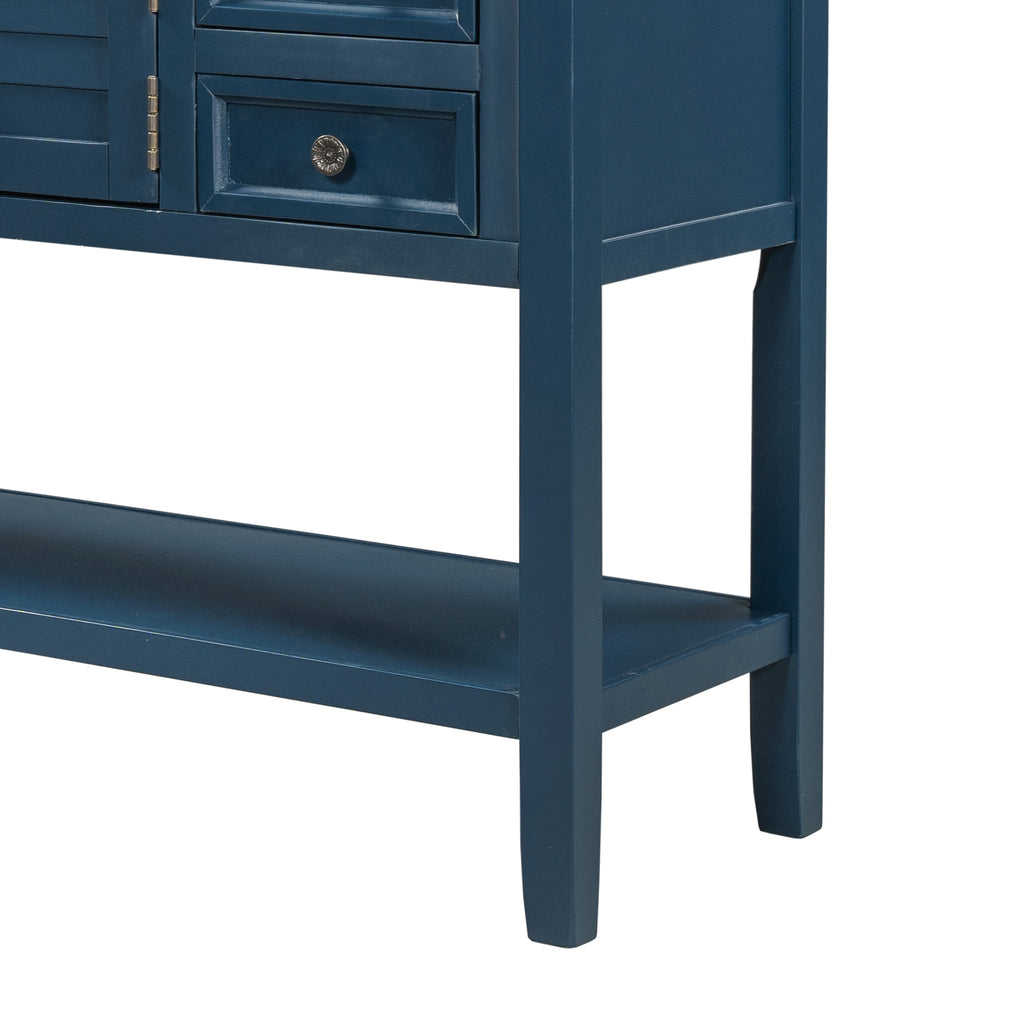 45" Modern Console Table Sofa Table for Living Room with 7 Drawers, 1 Cabinet and 1 Shelf Blue - Bottom Shelf