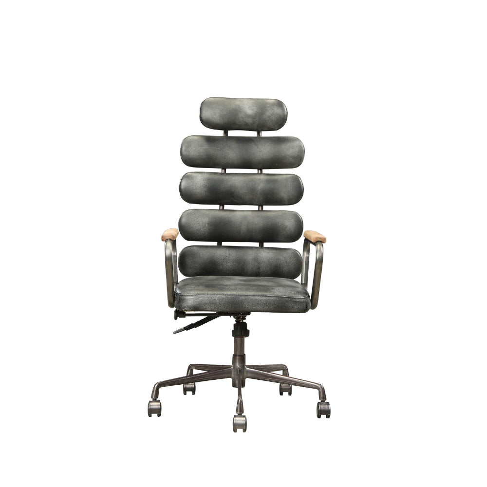 Executive Arm Office Chair High Back With Horizontal Panels in Vintage Black Top Grain Leather