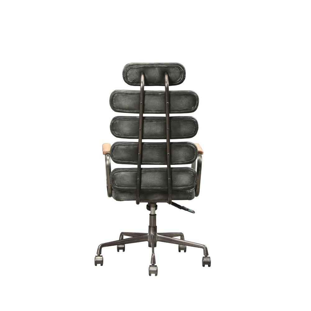 Executive Arm Office Chair High Back With Horizontal Panels in Vintage Black Top Grain Leather