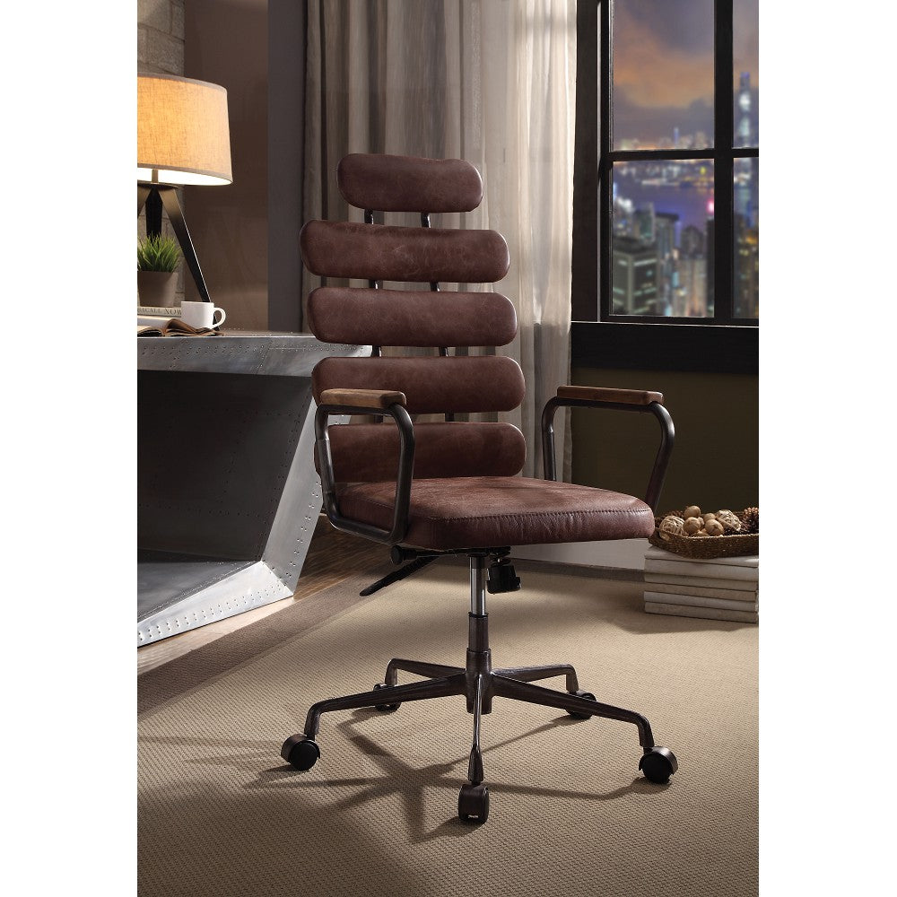 Executive Arm Office Chair High Back With Horizontal Panels in Vintage Whiskey Top Grain Leather