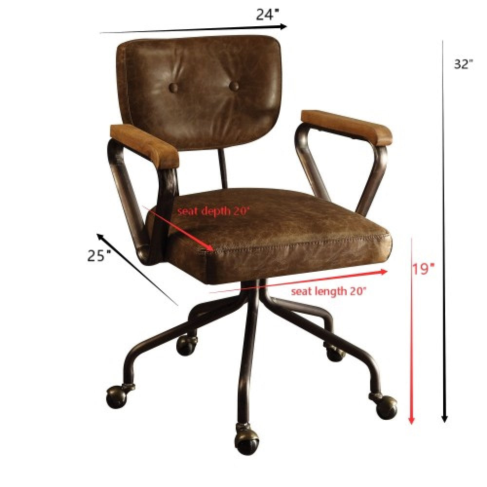 Saddle Brown Vintage Grain Leather Armrest Office Chair with Swivel Tile
