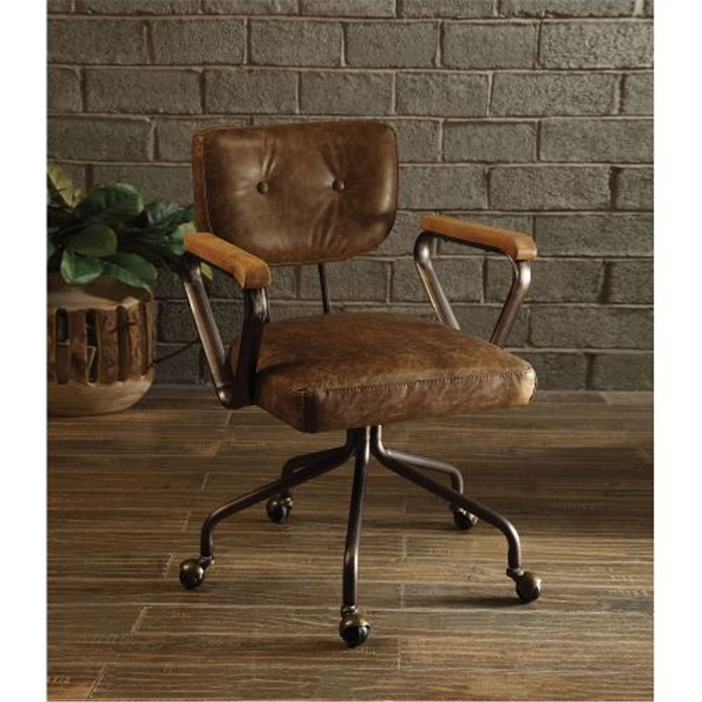 Dark Slate Gray Vintage Grain Leather Armrest Office Chair with Swivel Tile