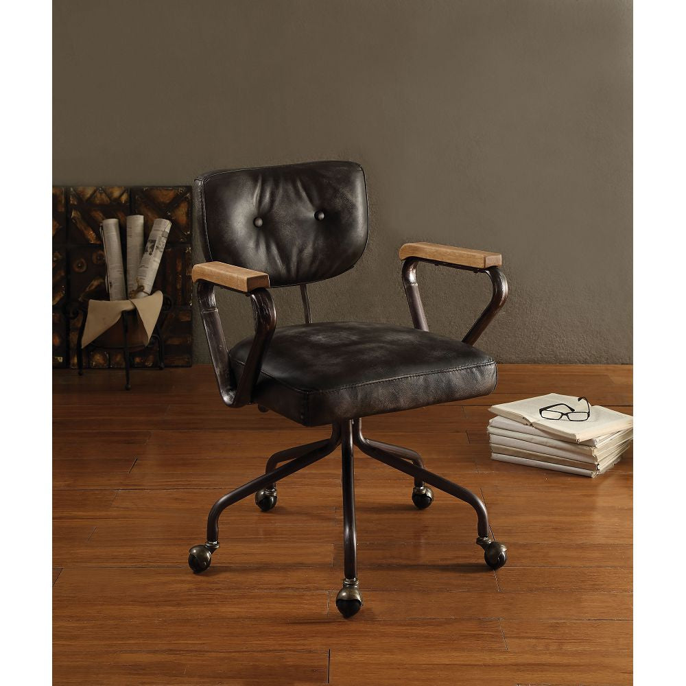 Saddle Brown Vintage Grain Leather Armrest Office Chair with Swivel Tile