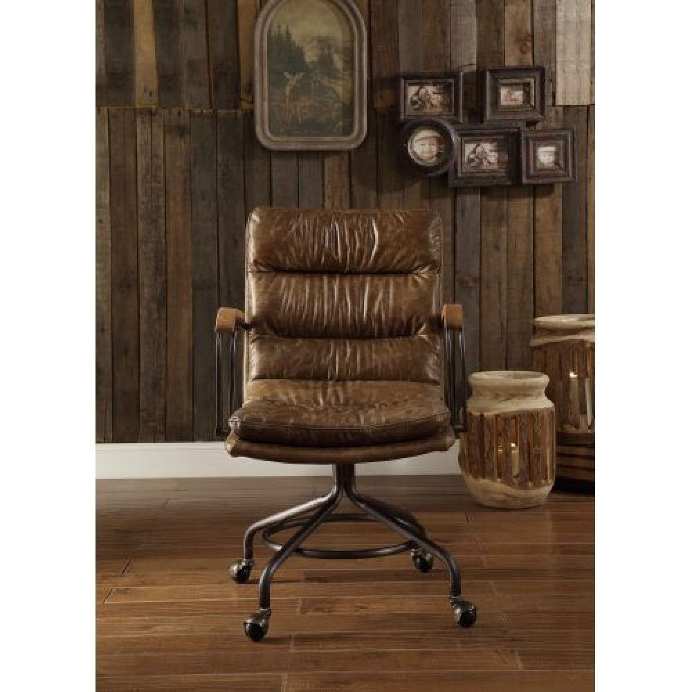 Modern Executive Office Chair Swivel Computer Gaming Chair Top Grain Leather - Whiskey