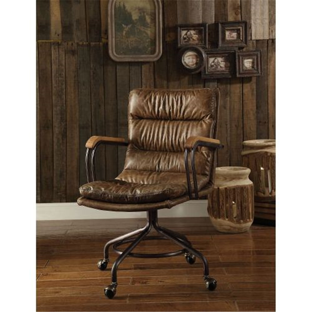Modern Executive Office Chair Swivel Computer Gaming Chair Top Grain Leather - Whiskey