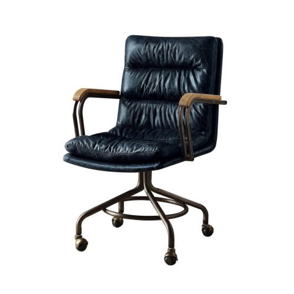 Modern Executive Office Chair Swivel Computer Gaming Chair Top Grain Leather - Blue