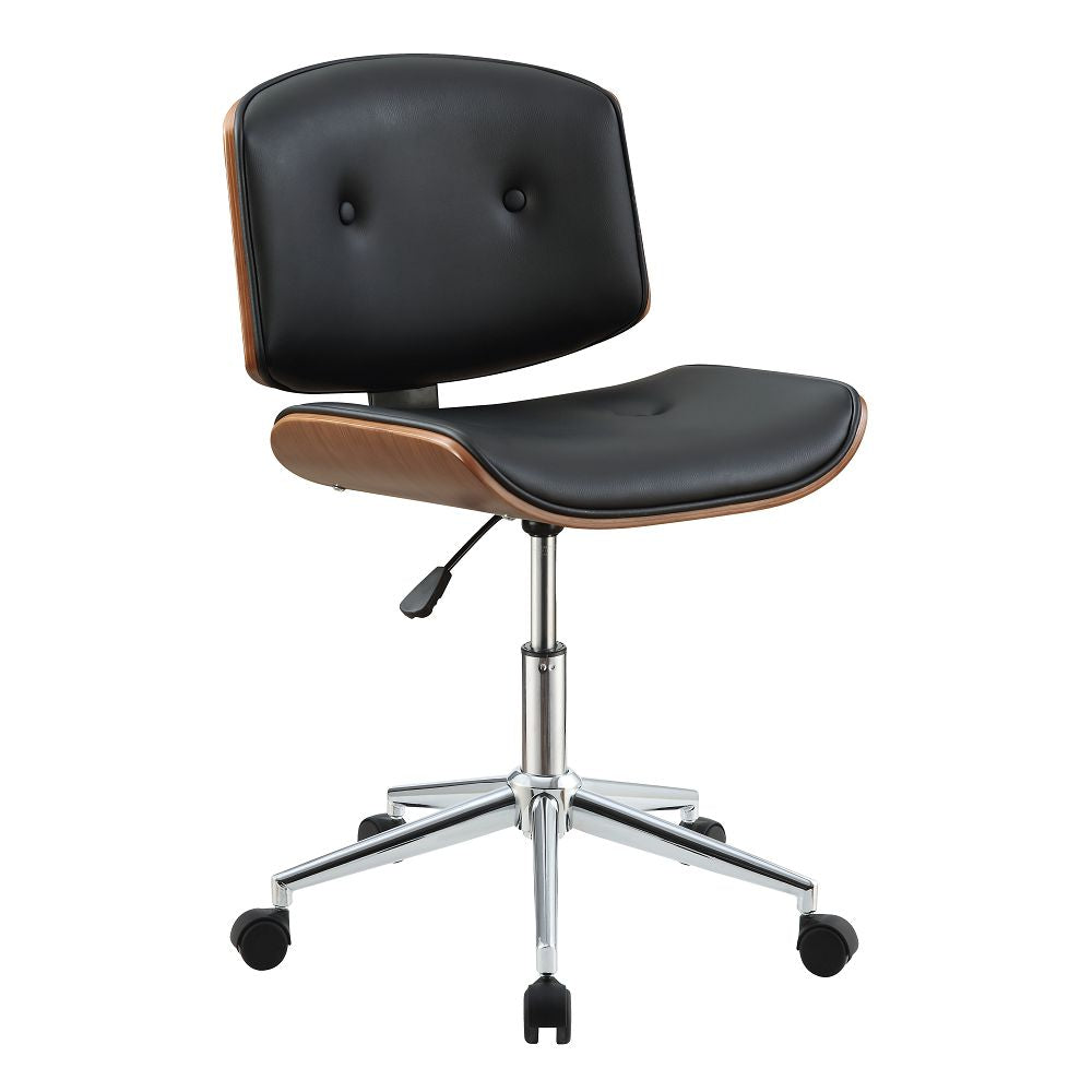 Dark Slate Gray Modern Executive Office Chair Swivel Computer Gaming Chair in Black PU & Walnut