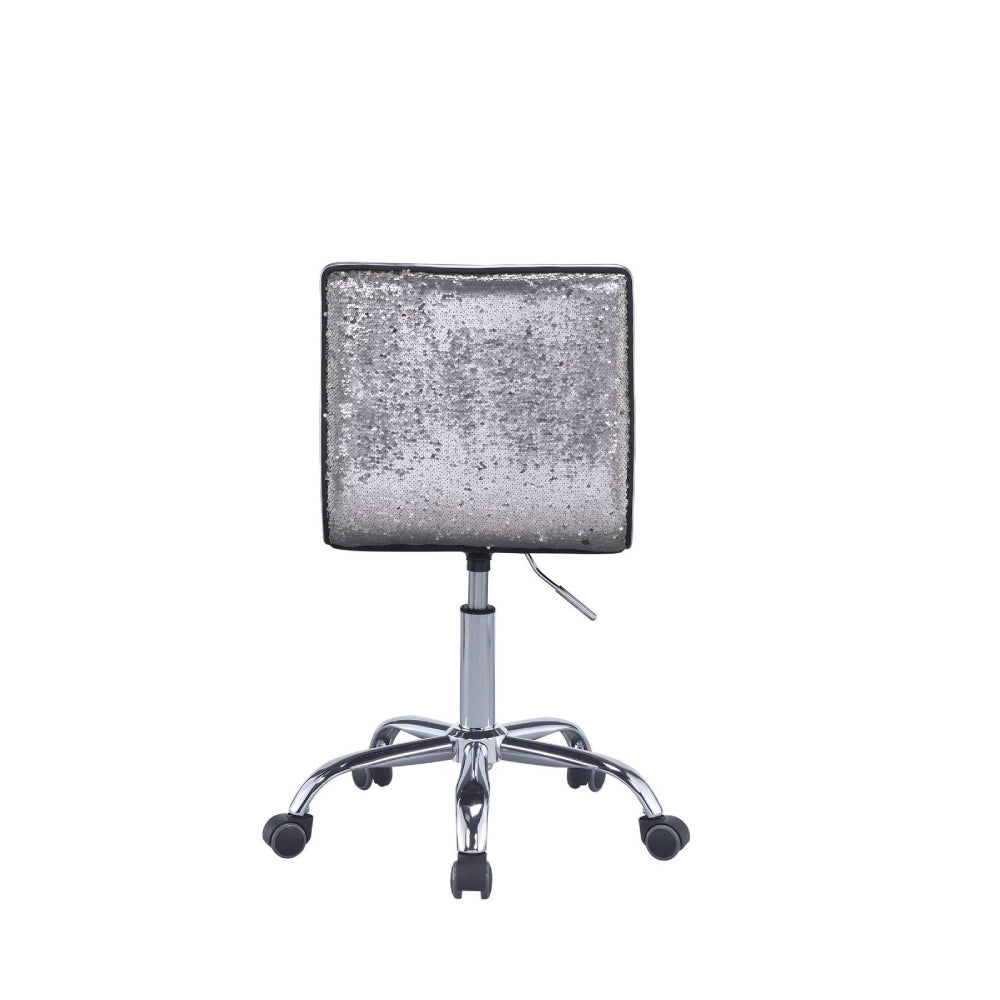 Armless Office Chair With Lined Sequins Outside Back in Silver PU & Chrome BH92515