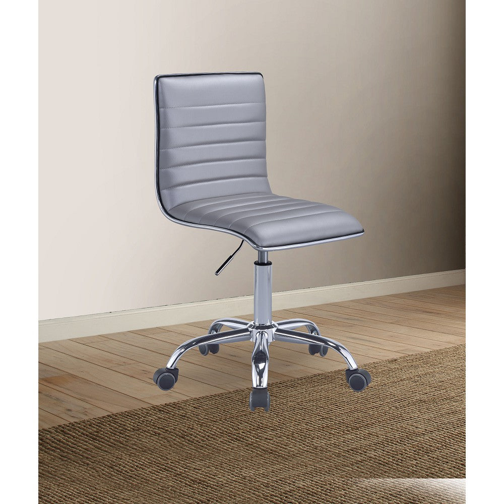 Armless Office Chair With Lined Sequins Outside Back in Silver PU & Chrome BH92515
