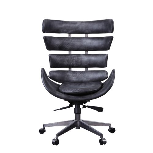 Dim Gray Armless Executive Office Chair Swivel Seat with 360 Degrees in Vintage Black Top Grain Leather & Aluminum