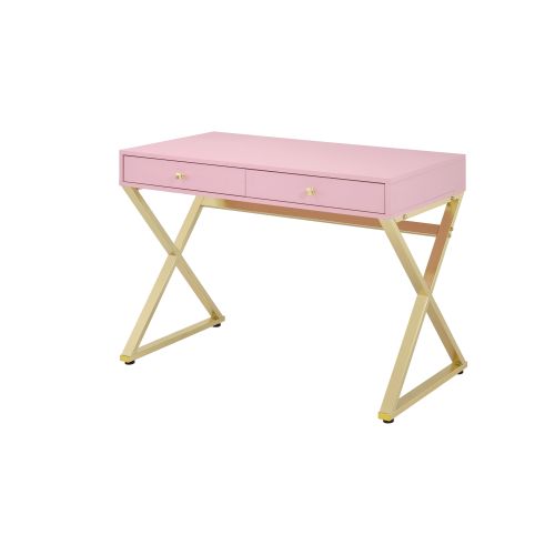 "X" Shape Legs Desk With 2 Drawers Pink