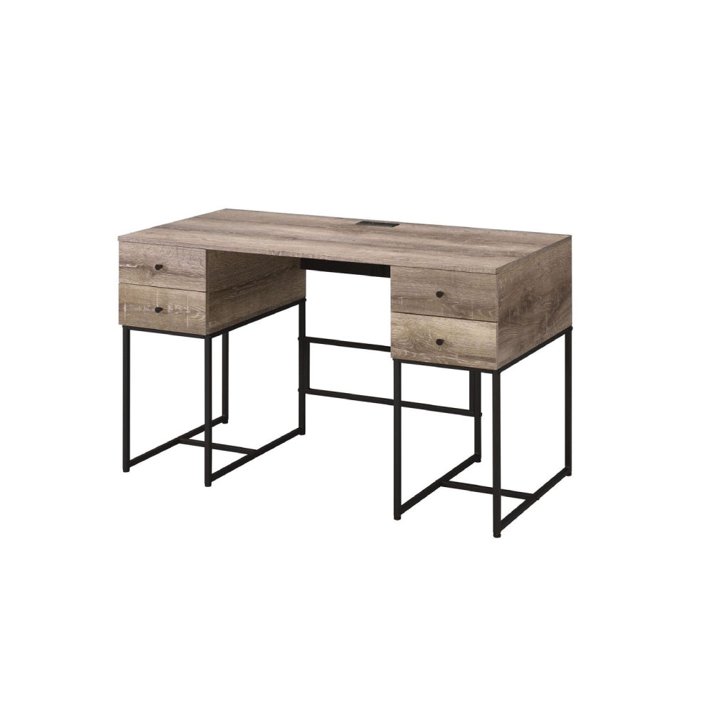 4-Drawer Writing Desk With Metal Base Rustic Oak & Black BH92640