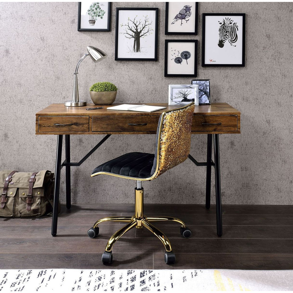Dark Olive Green Jalia Desk With 3 Drawers Rustic Oak & Black