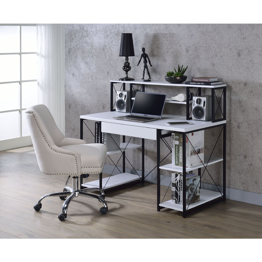Wooden Top Writting Desk w/1 Drawer & 8 Open Compartments White