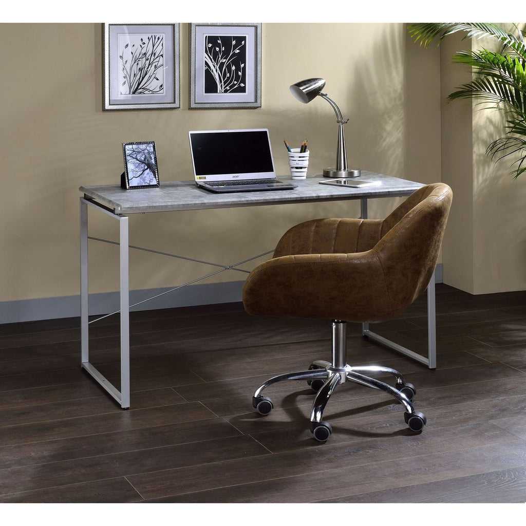 Dim Gray Industrial Faux Concrete Top Desk w/Metal Open Frame BH92915 BH92905