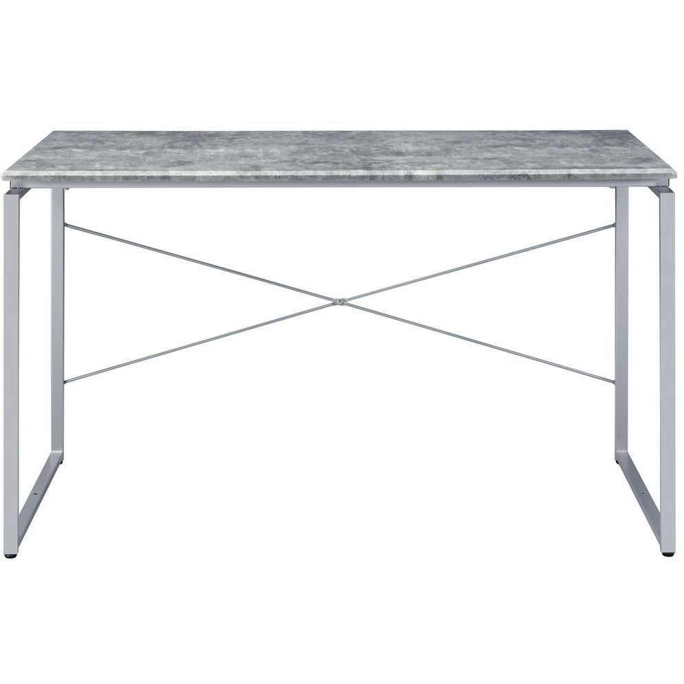 Dark Gray Industrial Faux Concrete Top Desk w/Metal Open Frame BH92915 BH92905