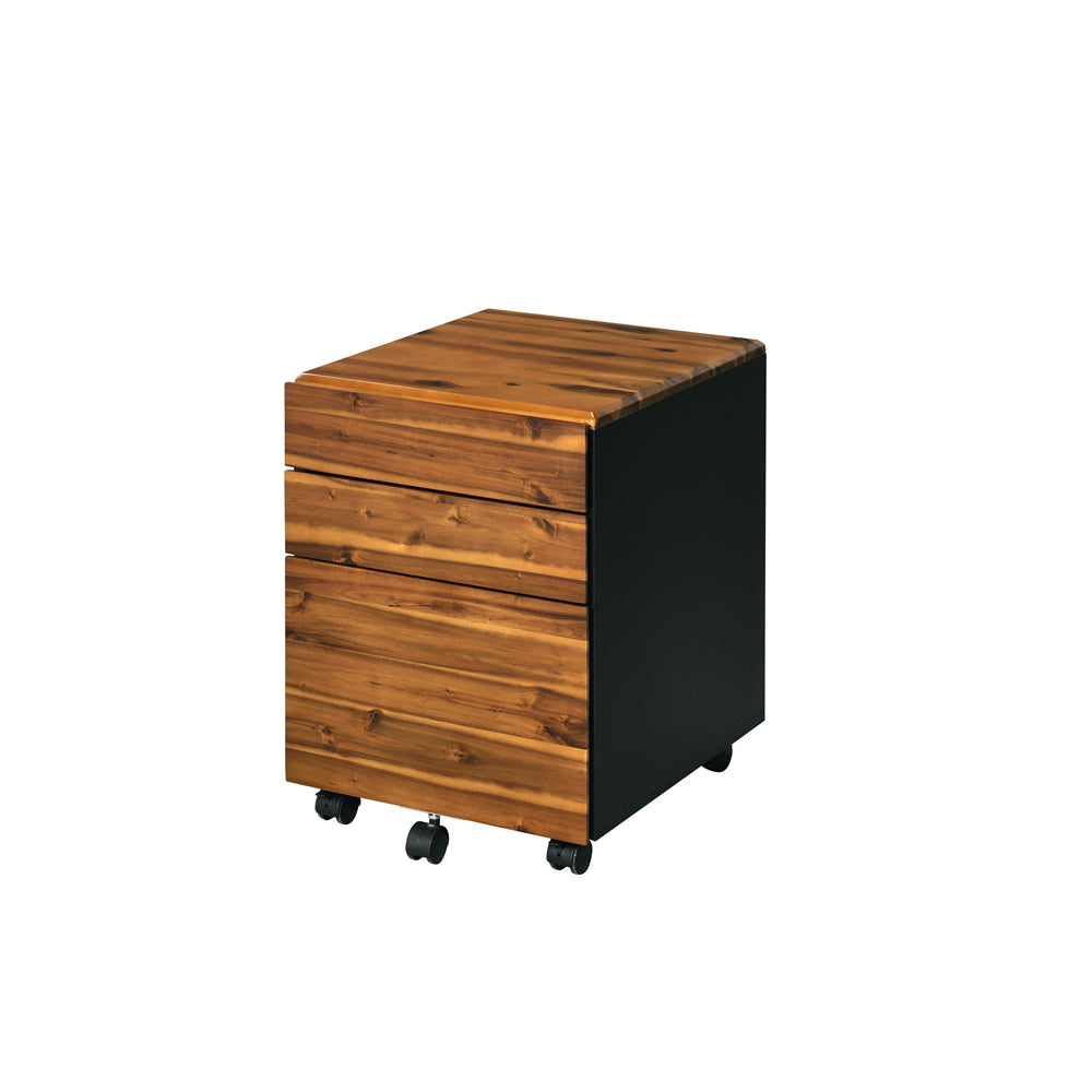 Rectangular Wooden File Cabinet w/3 Drawers + Rolling Caster Leg Oak & Black