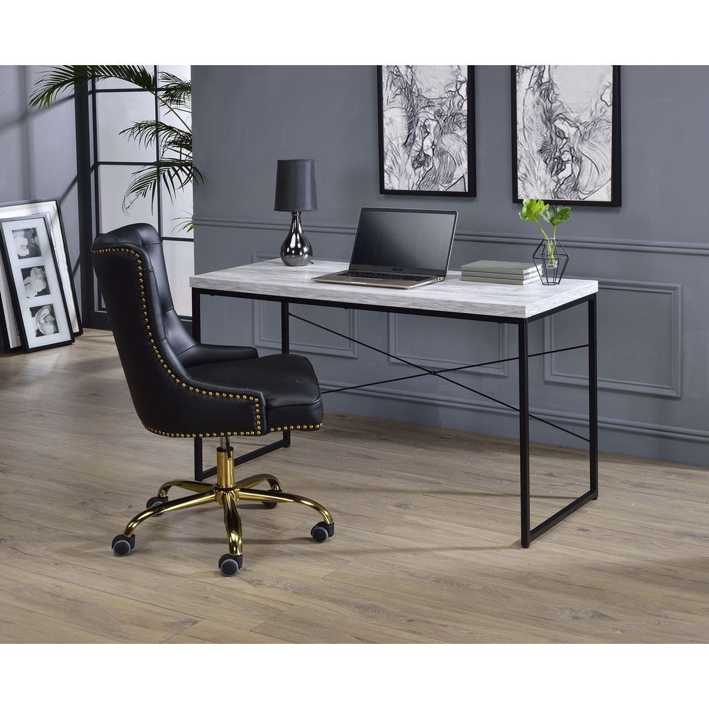 Dim Gray Industrial Faux Concrete Top Desk w/Metal Open Frame BH92915 BH92905