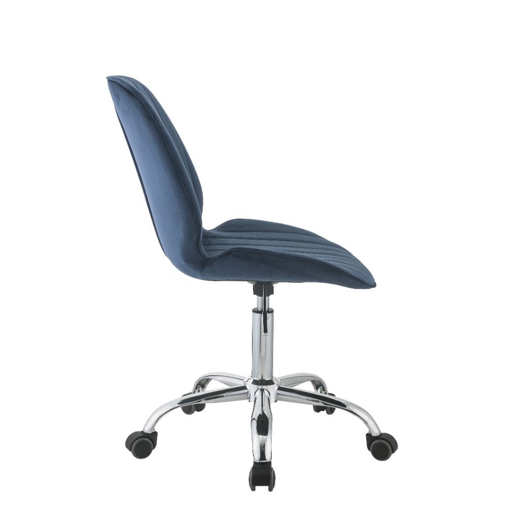 Armless Office Chair With Padded Seat & Back Twilight Blue Velvet and Chrome BH92932 