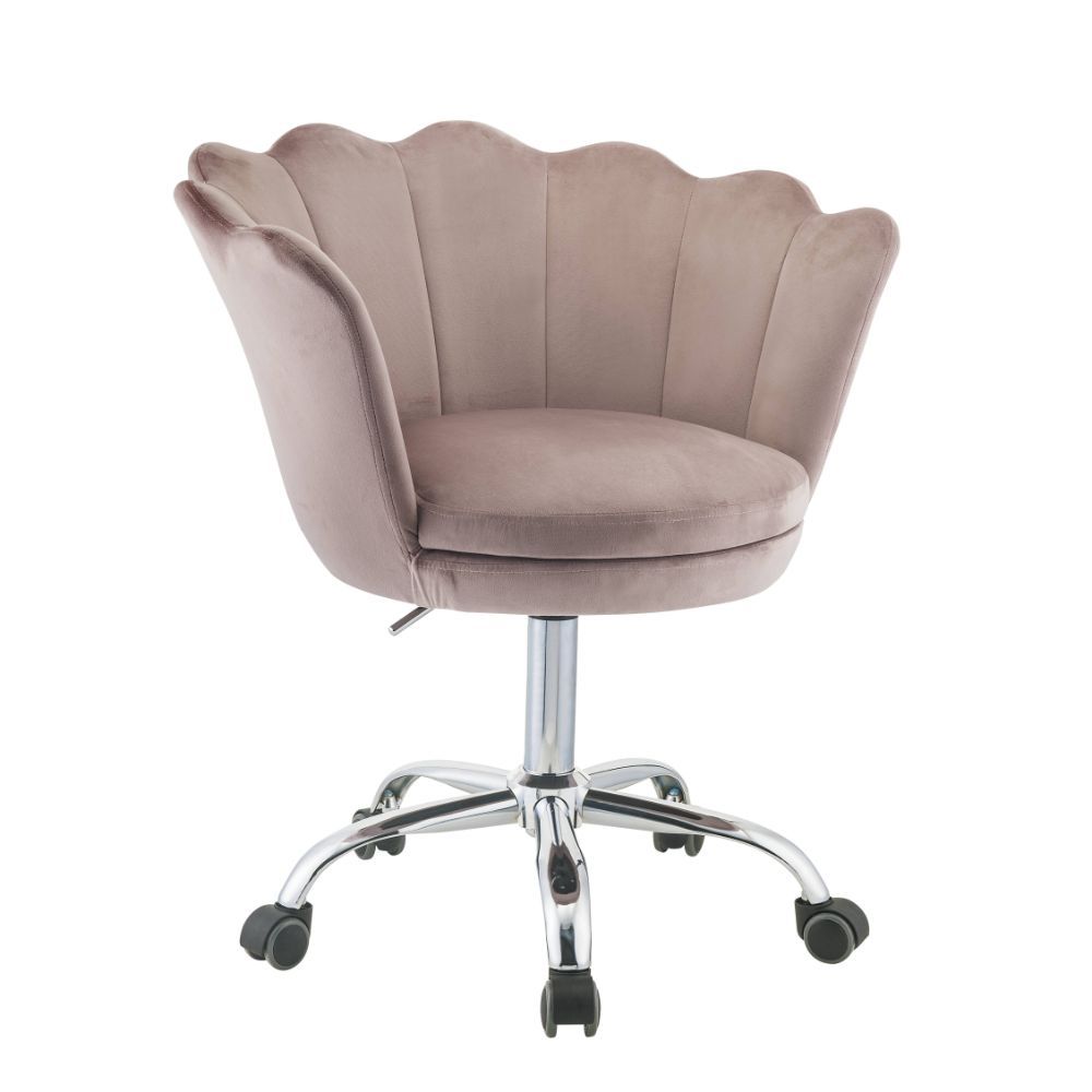 Armless Office Chair With Bucket Backrest Rose Quartz Velvet and Chrome BH92938