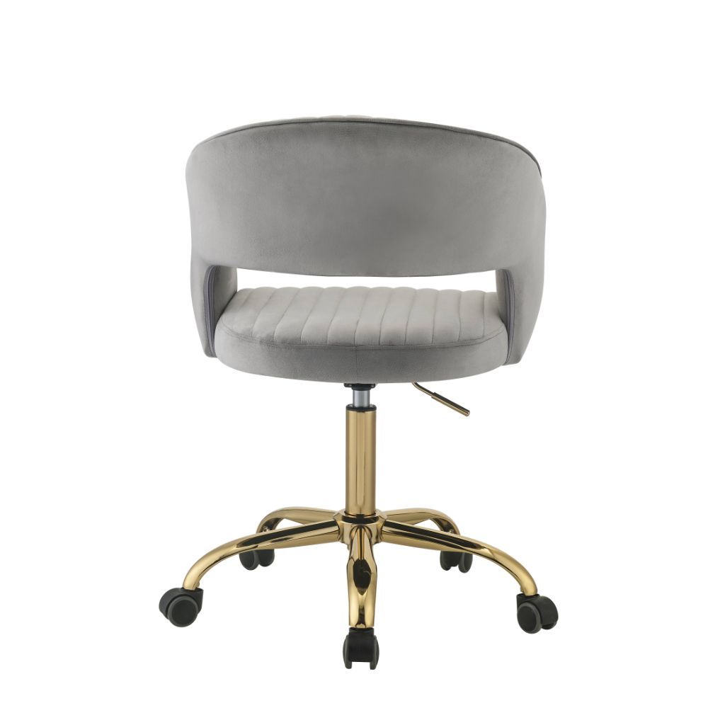 Open Back Barrel Backrest Armless Office Chair Gray Velvet and Gold BH92940 
