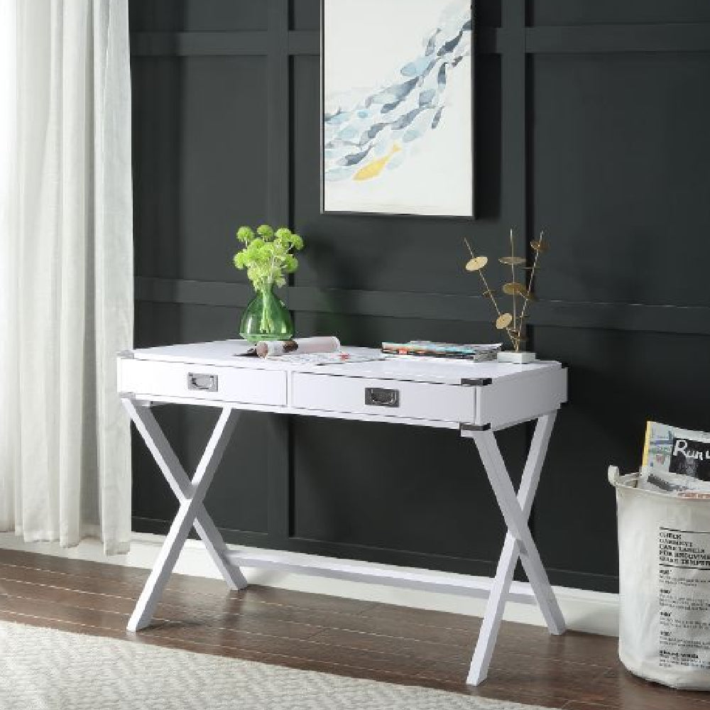 2-Drawer Rectangular Wooden Writing Desk With X-shaped Leg White