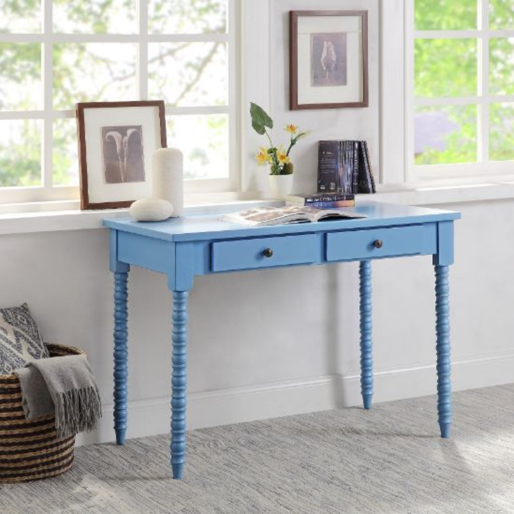 Rectangular Wooden Writing Desk With 2 Storage Drawers Blue