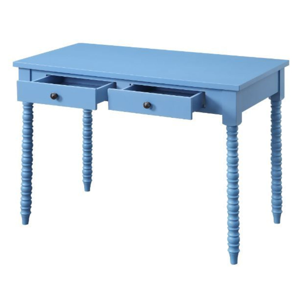 Rectangular Wooden Writing Desk With 2 Storage Drawers Blue
