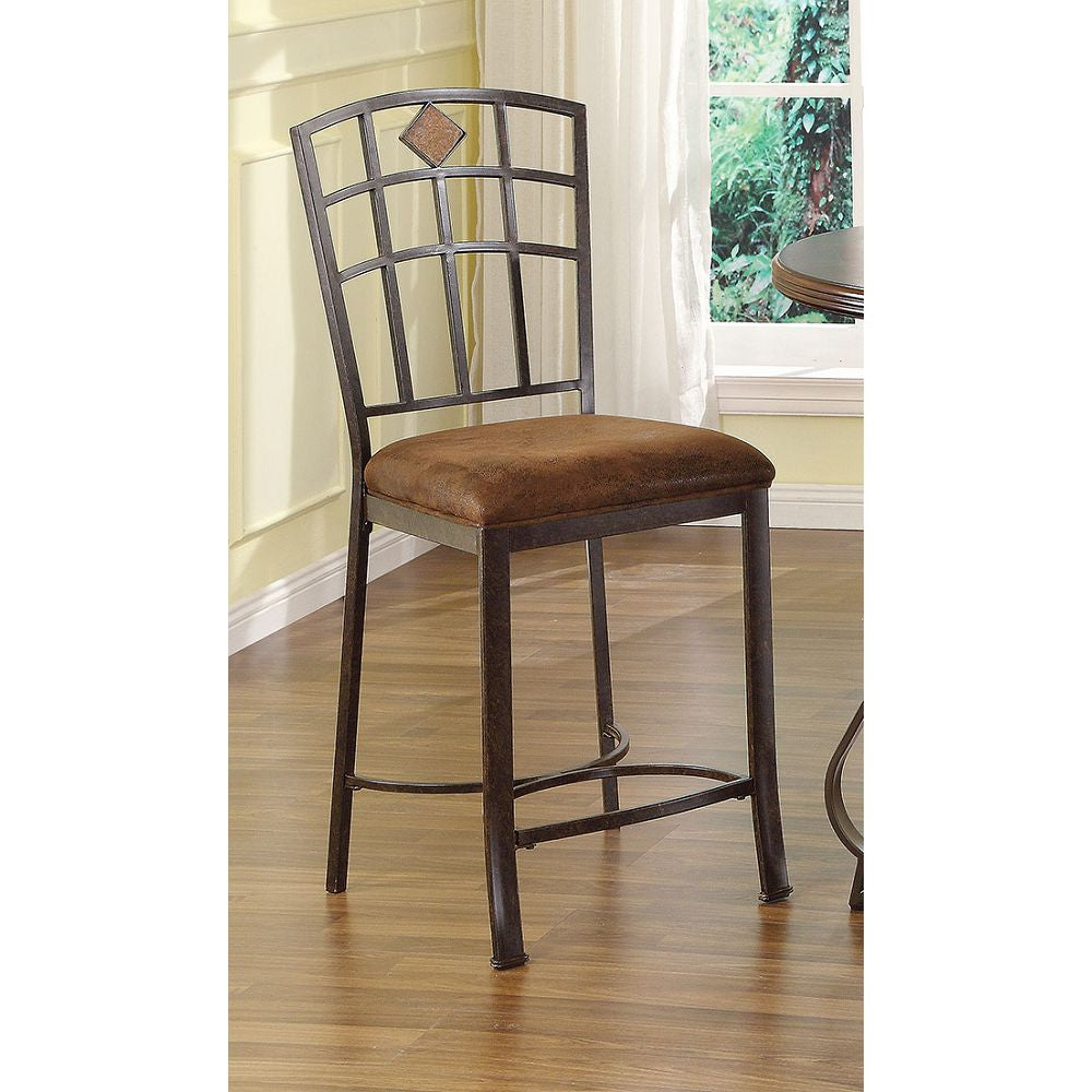 Rosy Brown Grid Pattern Armless Counter Height Chair w/Metal Footrest in Fabric & Black w/Gold Brush - 2 Counts BH96062