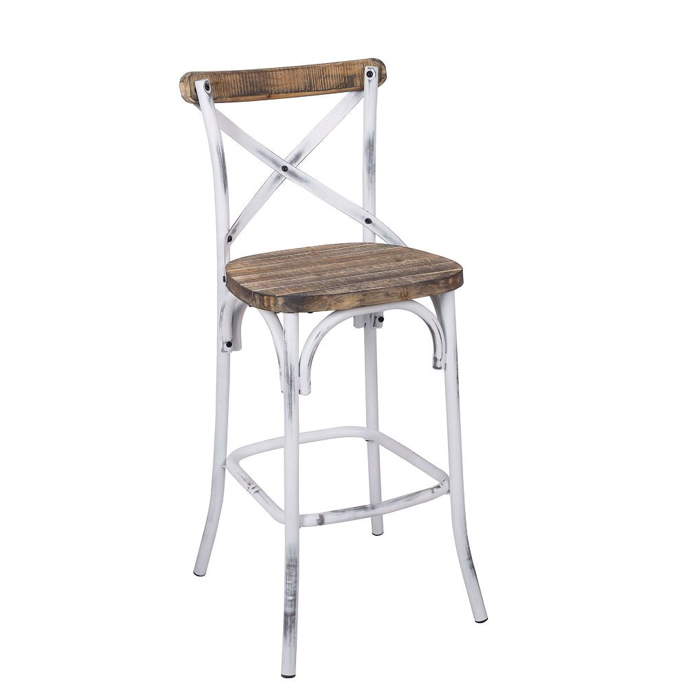 Dim Gray Wood Top Trim & Metal X-Shaped Back Armless Bar Chair Stool