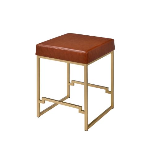 Saddle Brown 25" Boice Counter Height Stool in Light Brown PU & Gold, 1 Count