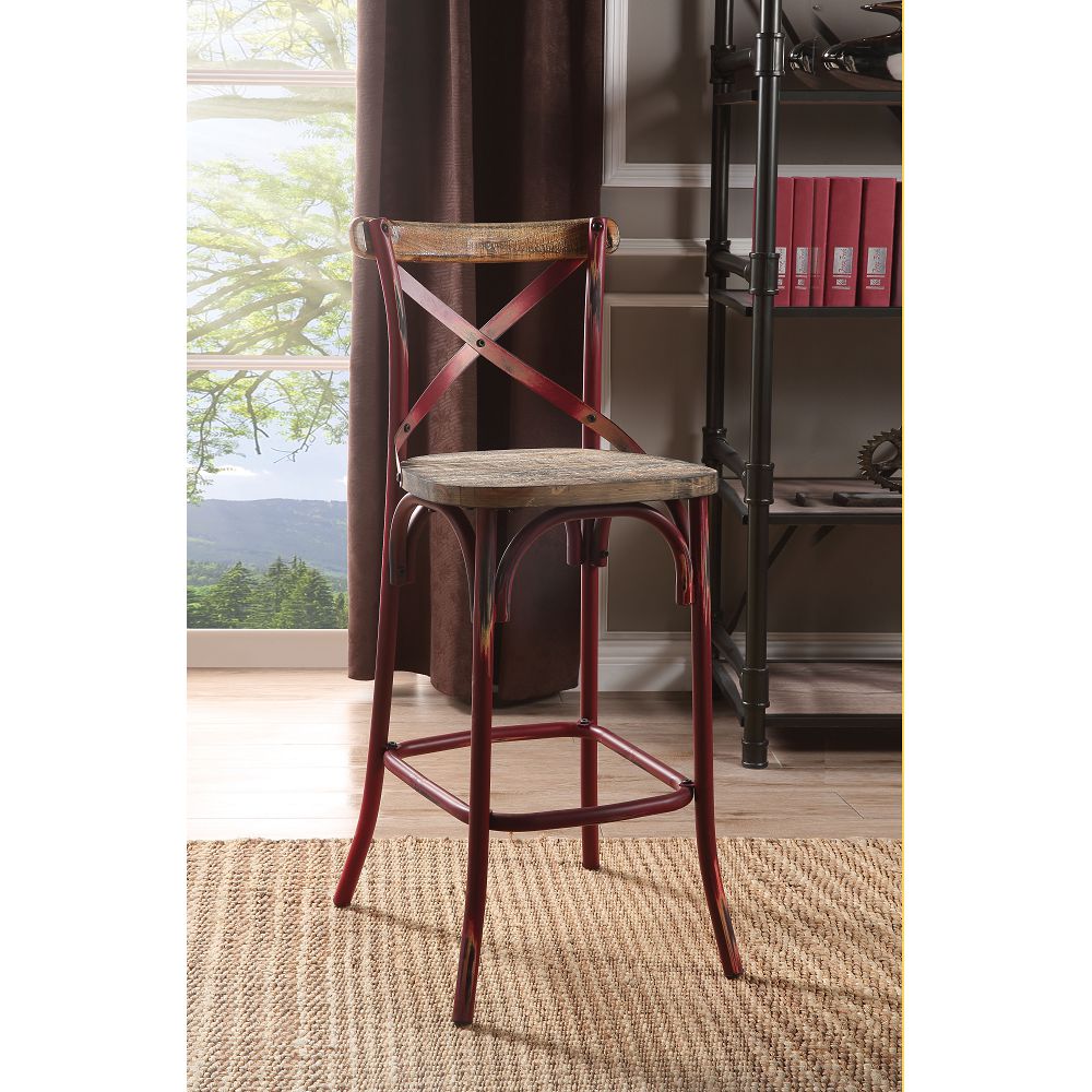 Dark Slate Gray Wood Top Trim & Metal X-Shaped Back Armless Bar Chair Stool