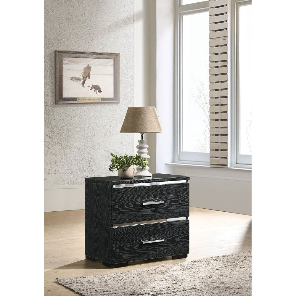 Gray Laleh Night Table With Drawers in Black (High Gloss)