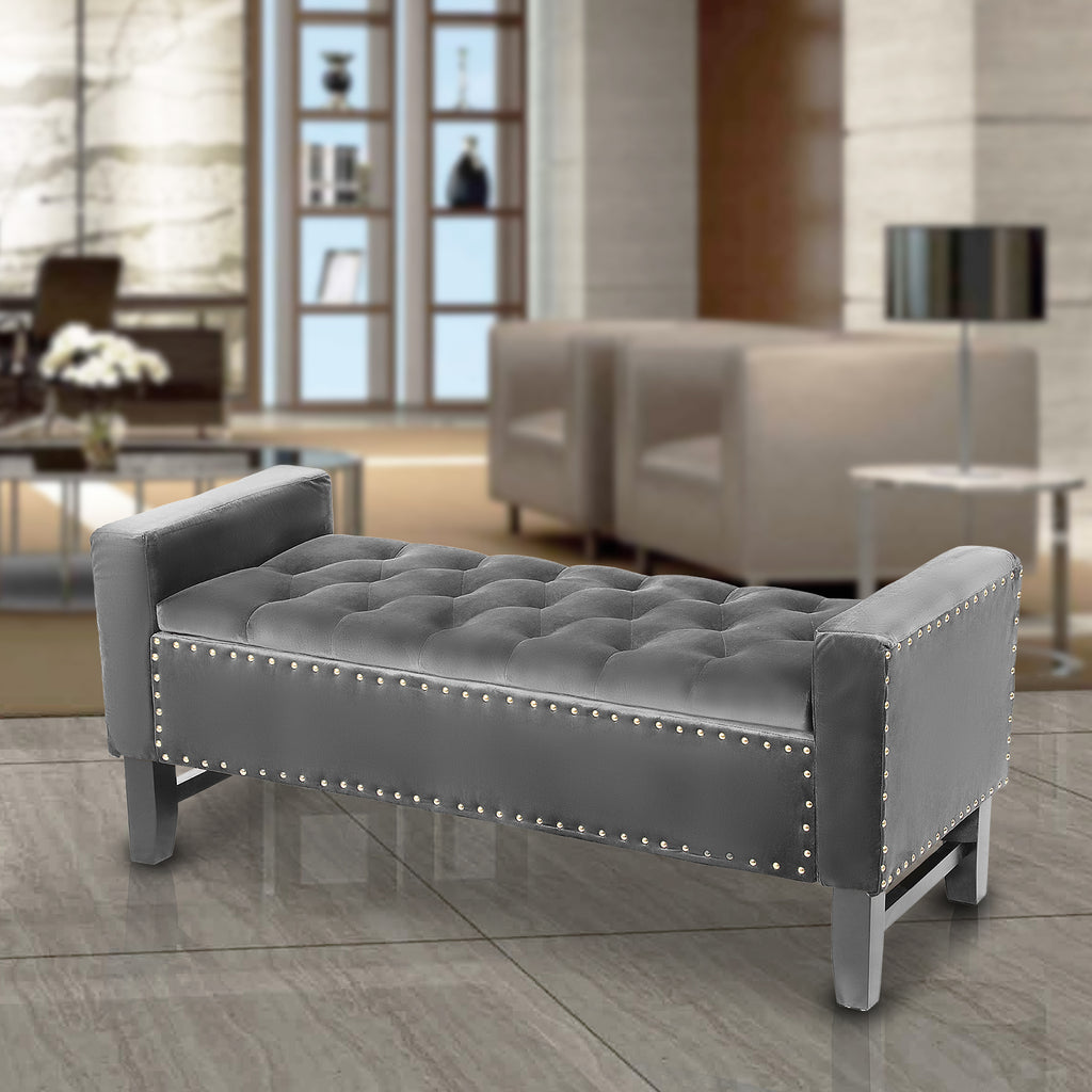 Dim Gray Microfiber Upholstered Accent Ottoman Bench (Pre-Assembly)