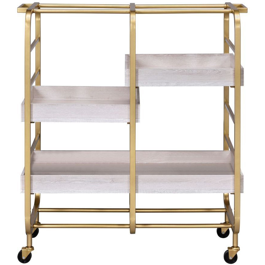 Gray Vorrik Serving Cart With 3 Wooden Adjustable Trays