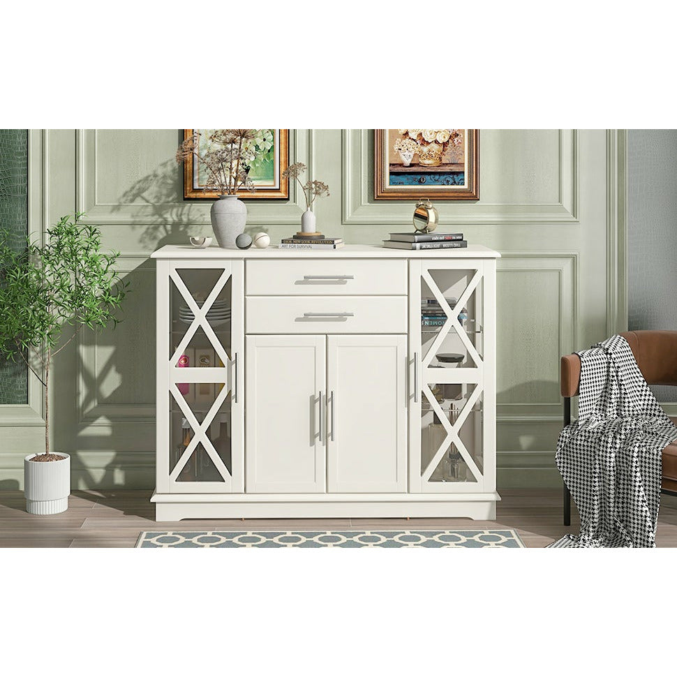 Gray Sideboard Console Table with Tempered Glass Large Storage Space Adjustable shelves Buffet