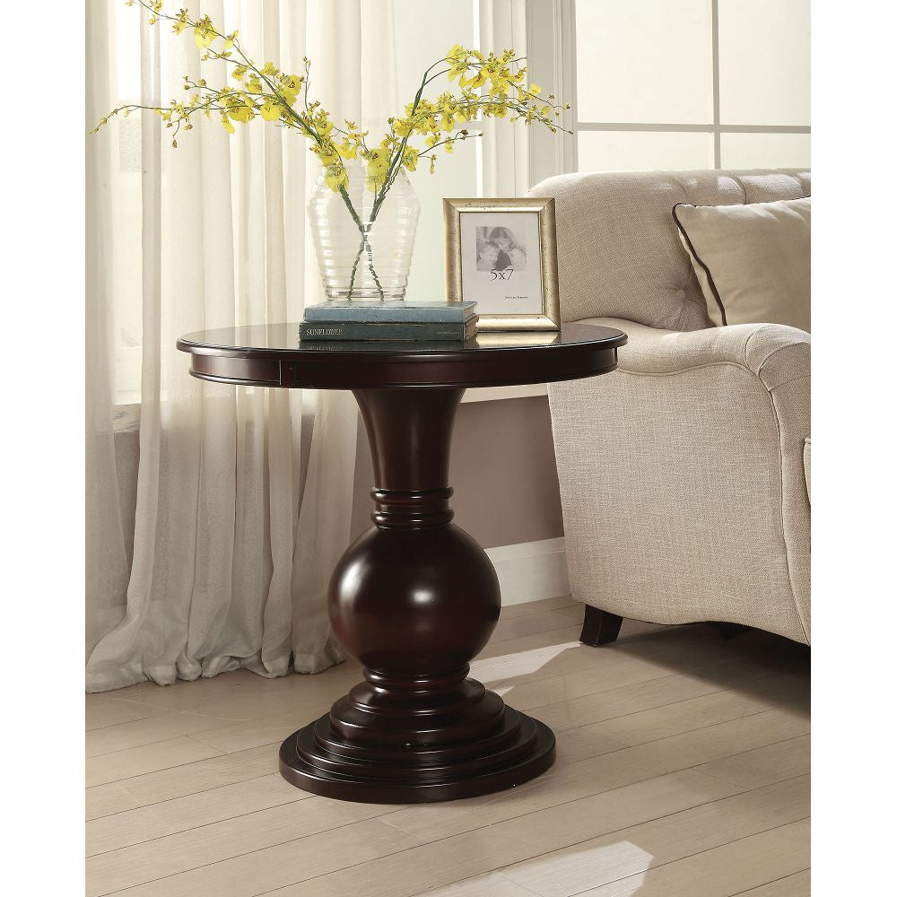 Wooden Round Pedestal & Top Accent Table in Espresso