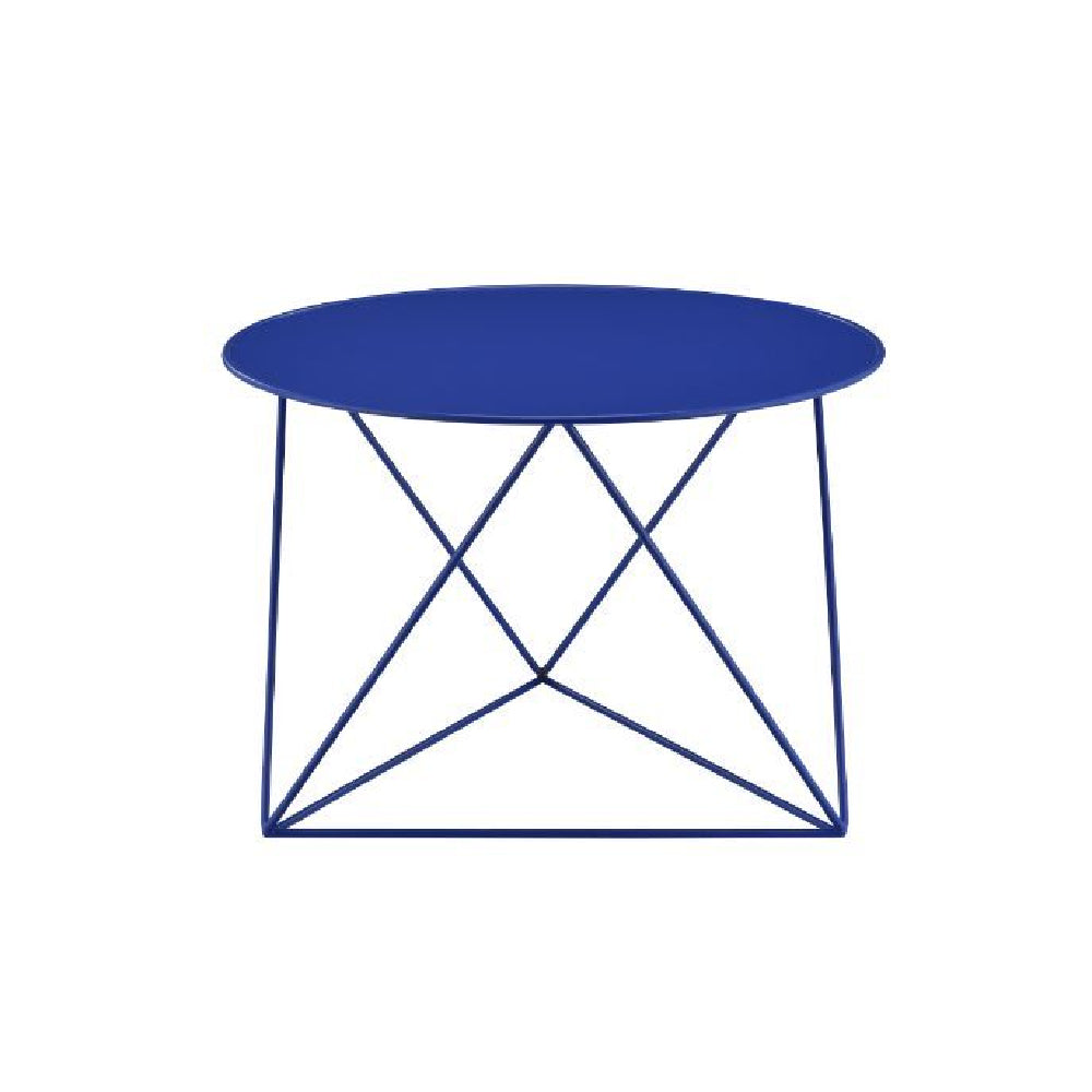 Round Table Top Accent Table w/Geometric Metal Base Blue