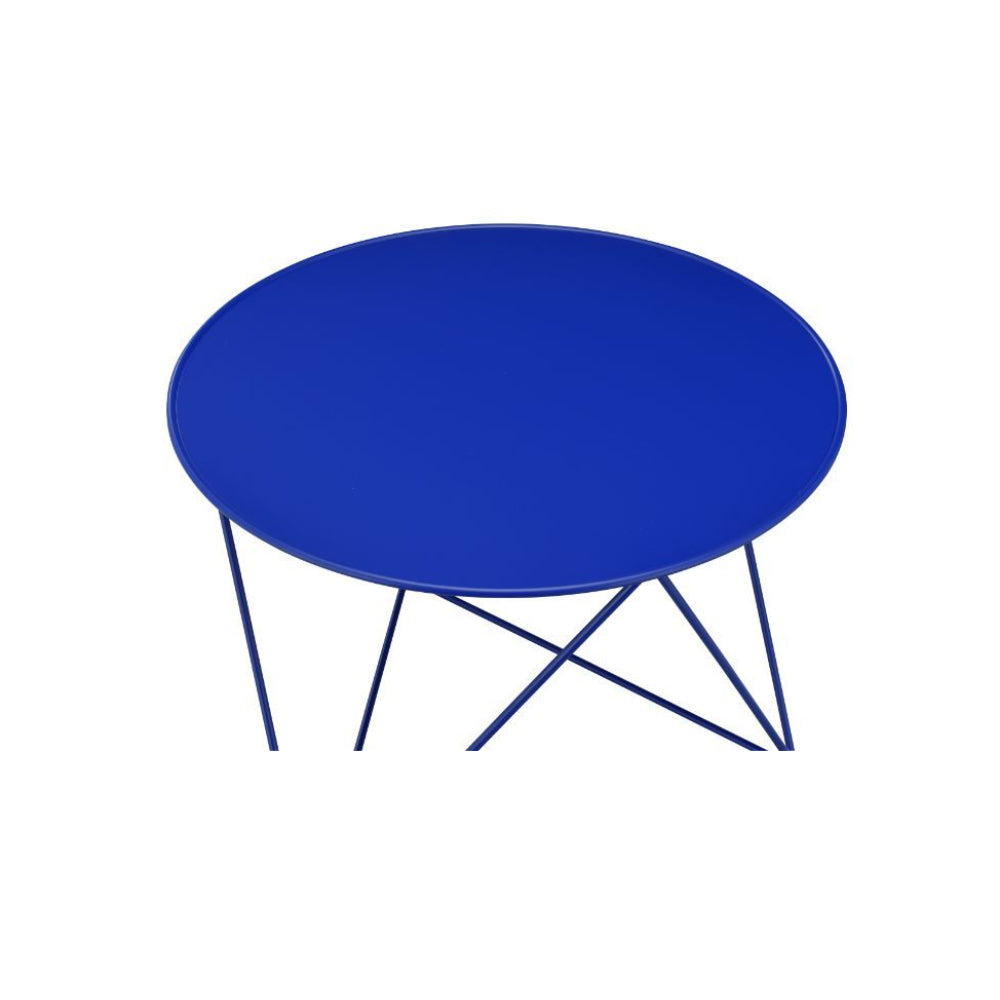 Round Table Top Accent Table w/Geometric Metal Base Blue